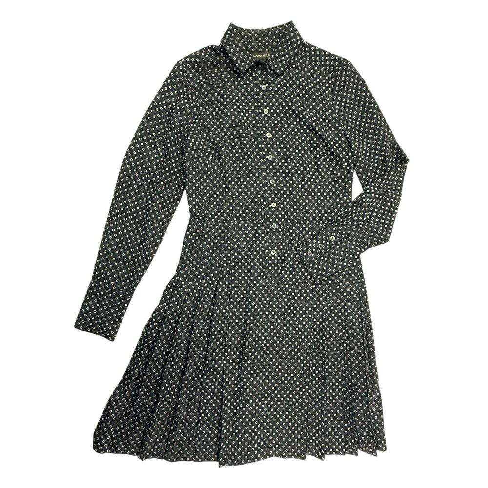 Banana Republic Pleated Skirt Dress Women 0 Navy Ditsy Floral Preppy Academia
